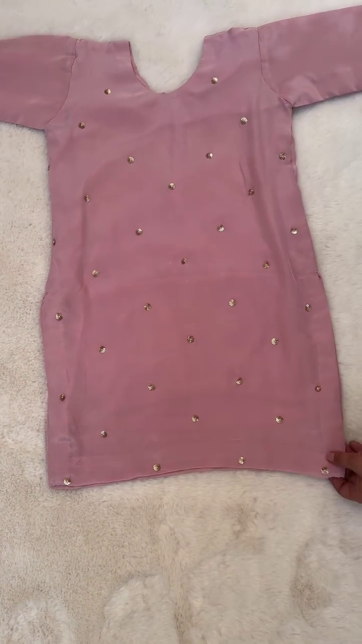 Dusty Rose Kurti Set Decorated With Shimmering Gold Stone Accents And Butterfly Trousers 🌸✨🦋