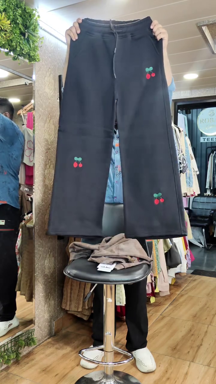 Brown Tie-Dye Sweatshirt Paired With Black Trousers Featuring Embroidered Cherry Motifs 🤎🍒✨