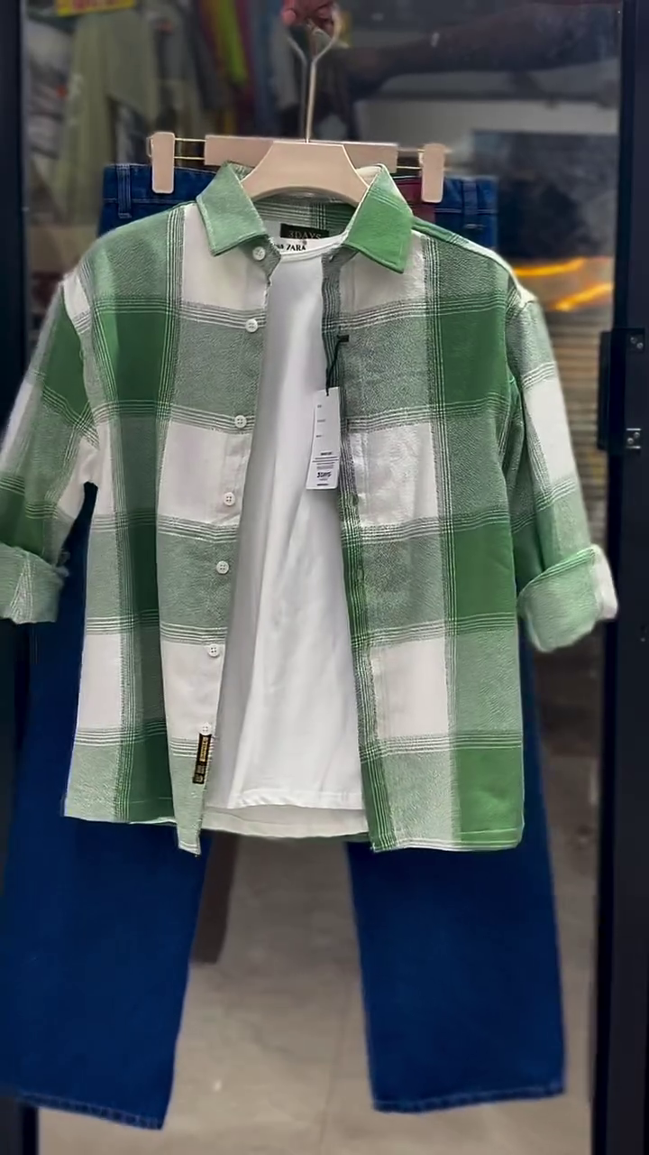 Green And White Plaid Flannel Casual Shirt Over Crisp White Crew-Neck Tee 💚🤍👕✨