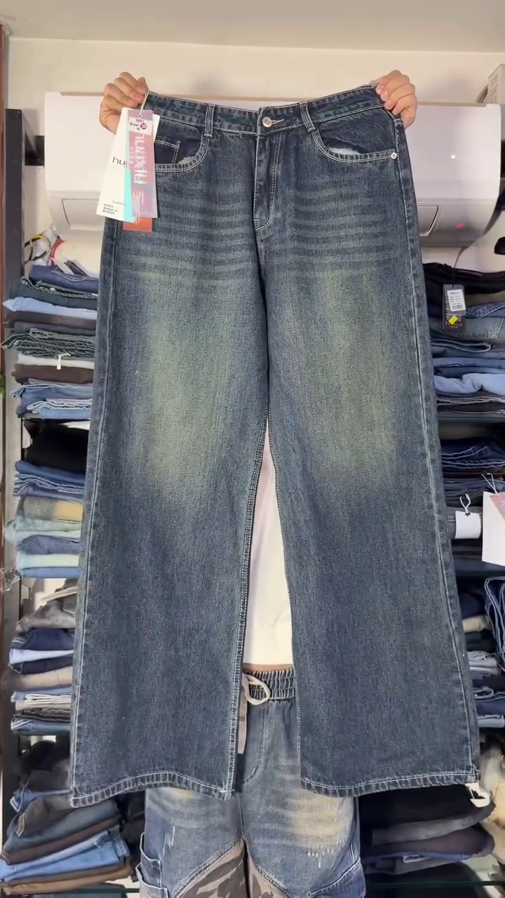 Light-Wash Wide-Leg Distressed Denim Jeans With Adjustable Drawstring Waistband 🩵👖✨
