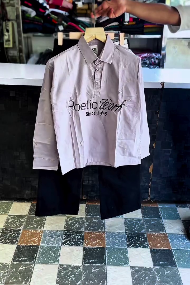 Rust-Brown Collared Long-Sleeve Shirt With "Poetic Work" Typography Paired With Dark Denim Jeans 🤎👕👖✨