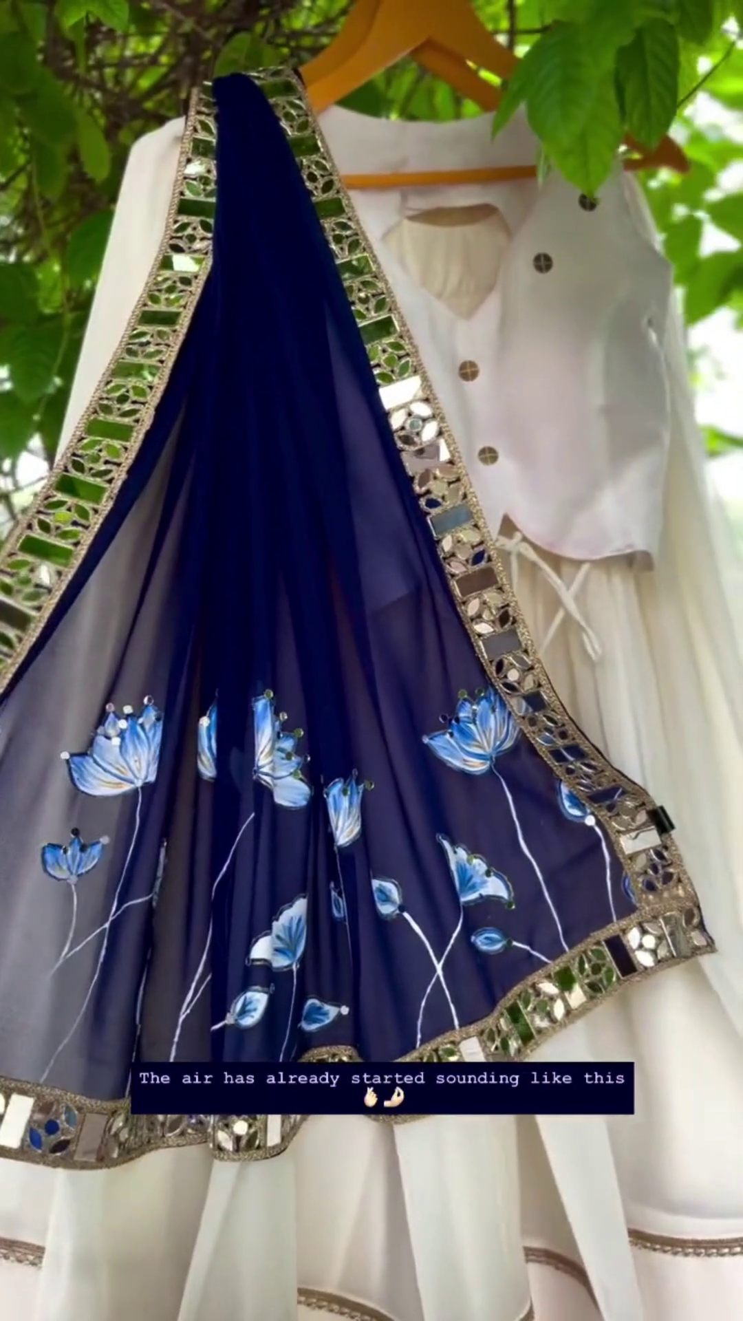Stunning Ivory And Deep Blue Indo-Western Lehenga Set With Mirror-Work Dupatta And Designer Blouse 🤍💙