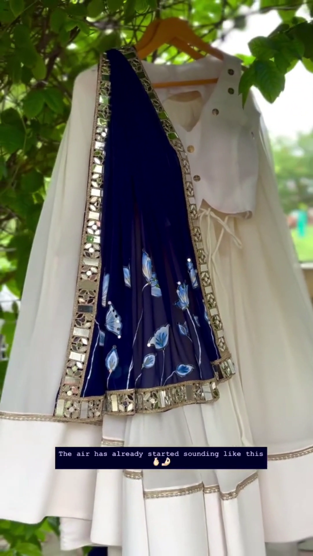 Stunning Ivory And Deep Blue Indo-Western Lehenga Set With Mirror-Work Dupatta And Designer Blouse 🤍💙