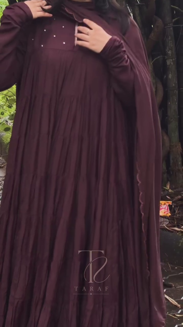 Deep Plum-Purple Long-Sleeve Tiered Gown With Matching Dupatta 🍇💜