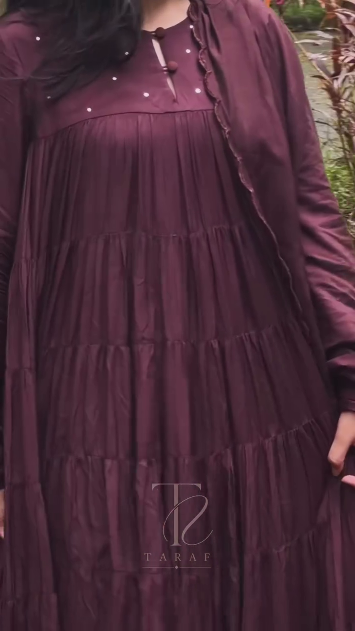 Deep Plum-Purple Long-Sleeve Tiered Gown With Matching Dupatta 🍇💜