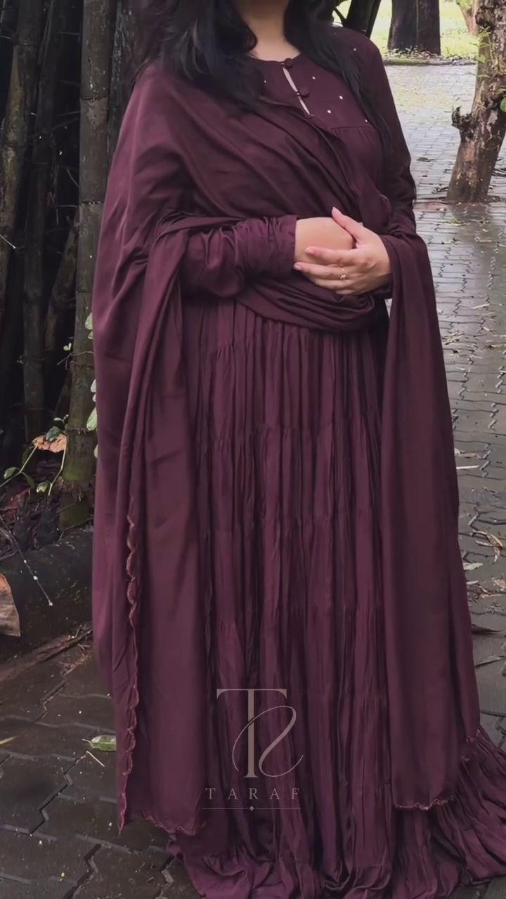 Deep Plum-Purple Long-Sleeve Tiered Gown With Matching Dupatta 🍇💜