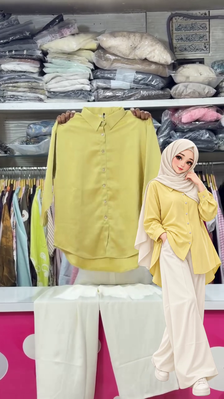 Citrine-Yellow Long-Sleeve Button-Down Shirt Paired With Cream-White Trousers 💛🤍👔✨
