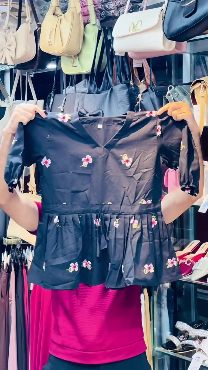 Dusty Pink Peplum Blouse With Yellow Floral Embroidery And Drawstring Waist 🩷