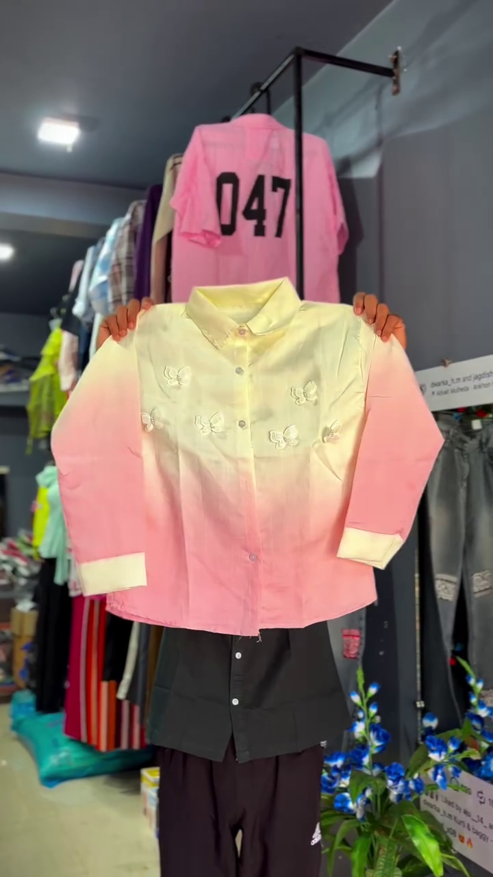 Pastel Yellow-To-Purple Ombre Long-Sleeve Shirt With 3D Butterfly Appliques 💛💜🦋
