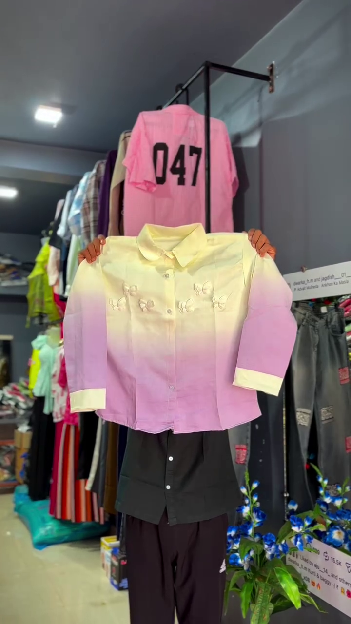 Pastel Yellow-To-Purple Ombre Long-Sleeve Shirt With 3D Butterfly Appliques 💛💜🦋